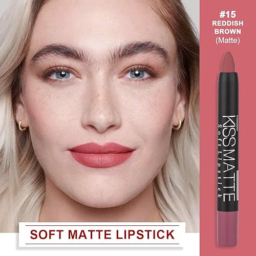 Miniatura 10 de Juego de 8 lápices labiales color nude mate con lápiz labial rojo de precisión juego de lápices para mujeres DNM Chestnut Designer Bronze Brown Gel