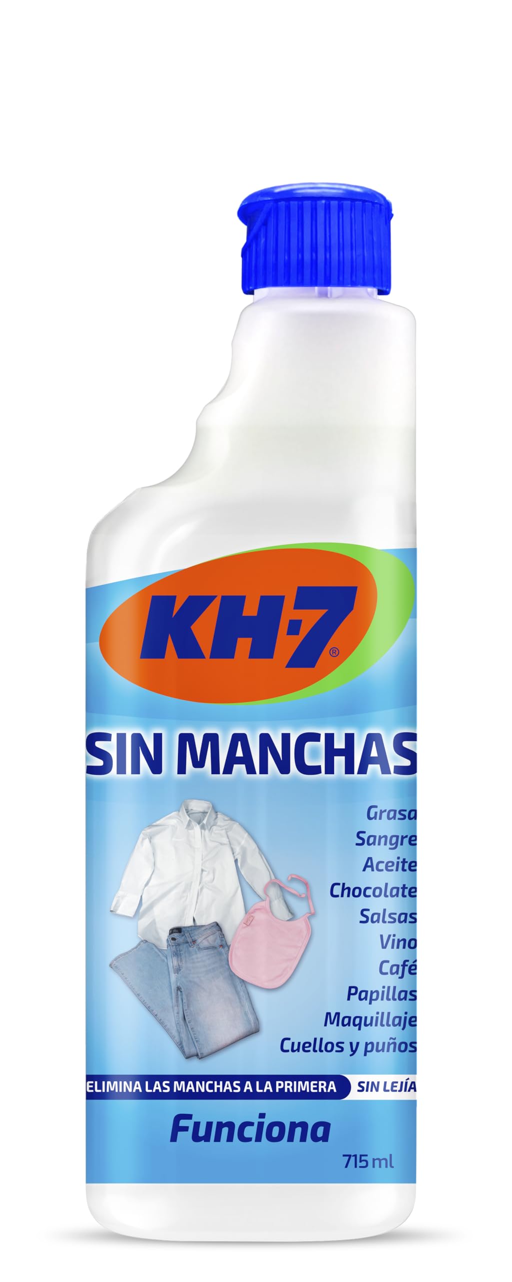 KH-7 Sin Manchas | Quitamanchas Ropa | Elimina Todo Tipo de Manchas | Vino, Chocolate, Tomate, Grasa, Aceite, Sangre, Maquillaje y más | Recambio 715 mL