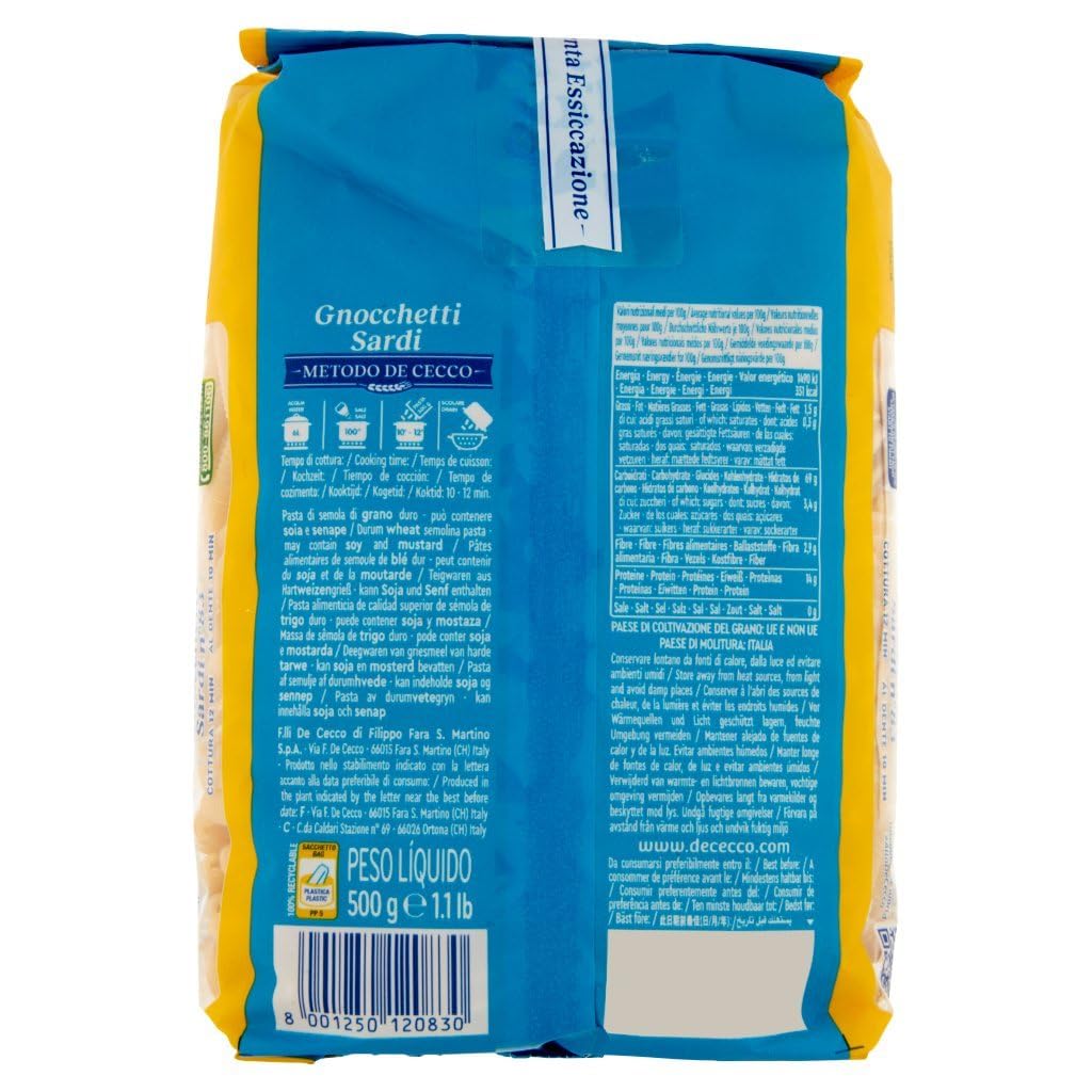 Italian Gourmet Gnocchetti Sardi N°83 Pasta, Hartweizen Nudeln 24 x 500g | Formato corto rigato, ideale con sughi densi, sardische Art für al dente, Gesamtnettogewicht 12 kg + Kostenlos Polpa 400g