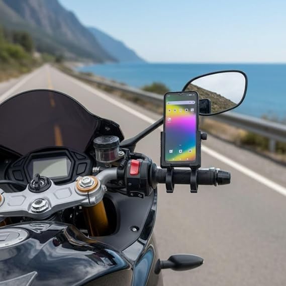Plentiful Motosiklet Telefon Tutucu – Kaymaz, Kilitlenebilir Güvenli Tutuşlu, 360° Ayarlanabilir Gidon Bağlantılı Akıllı Telefon Aparatı