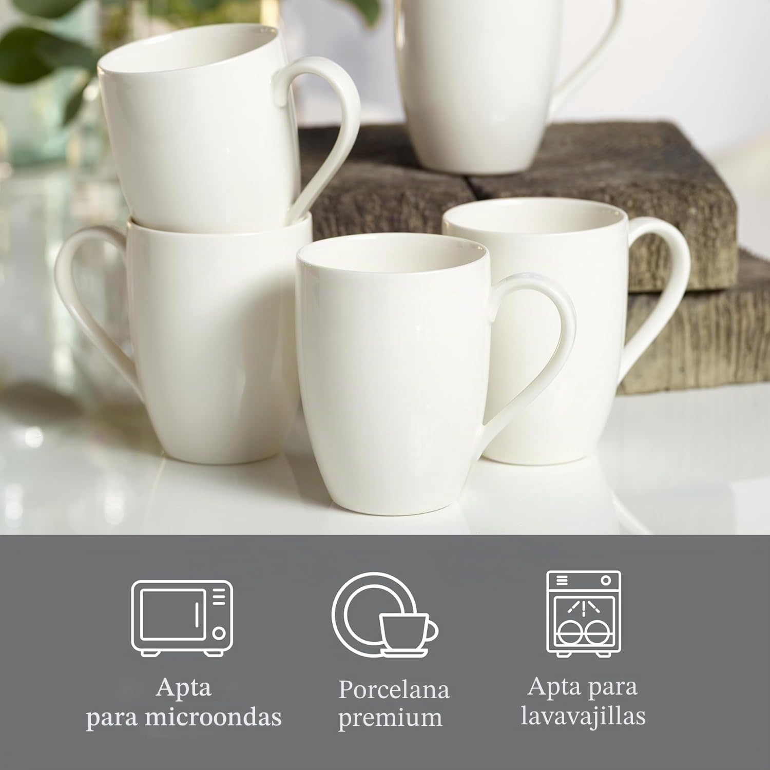 vivo by Villeroy & Boch Group Basic White Taza de café, Set de 6 piezas, 300 ml, Porcelana Premium, Blanco
