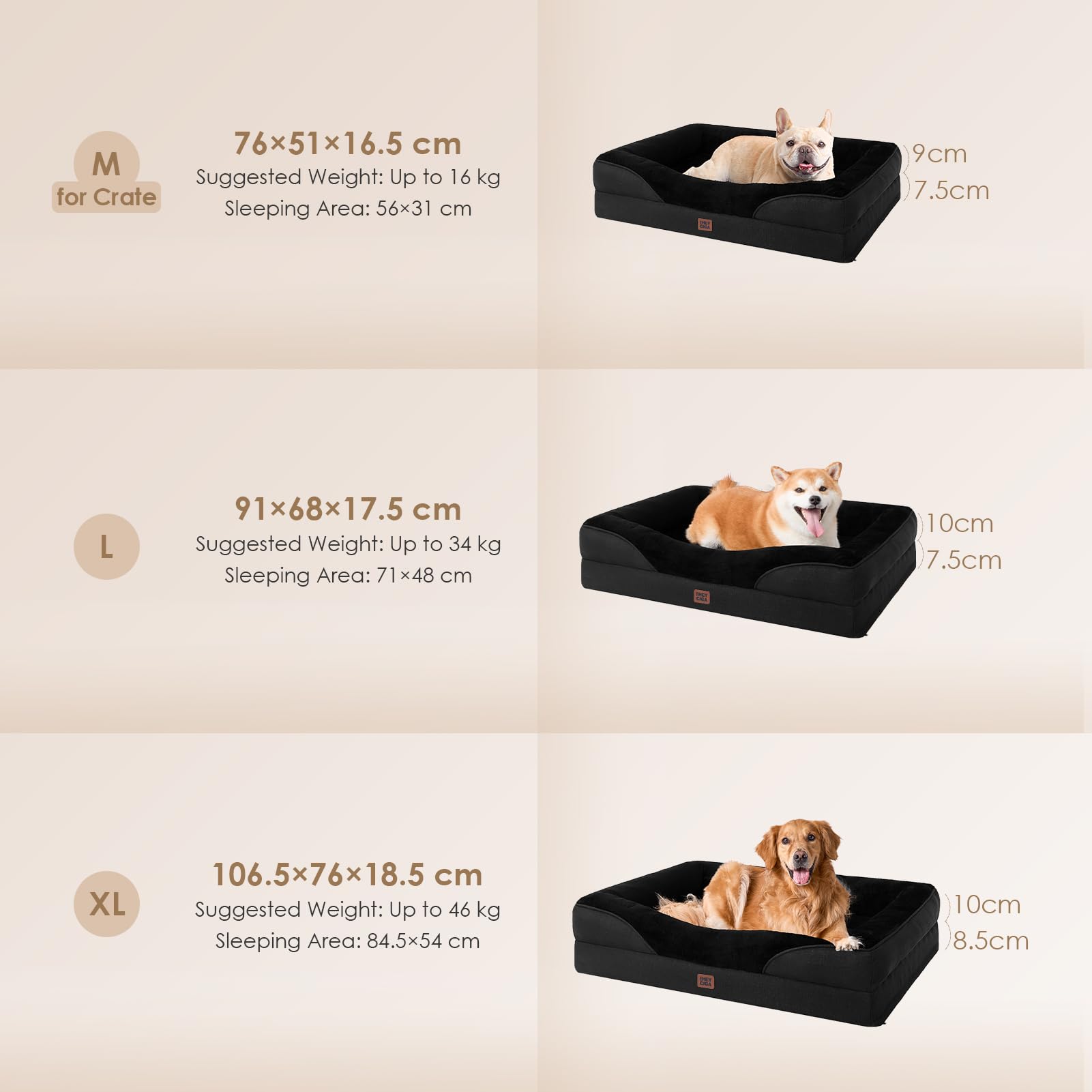 EHEYCIGA Memory Foam Cuccia Cane Interno Taglia Grande, Impermeabile Divano per Cani Sfoderabile e Lavabile, Letto per Cani con 4 Bordi Rialzati, Nero, 106.5x76x18.5cm