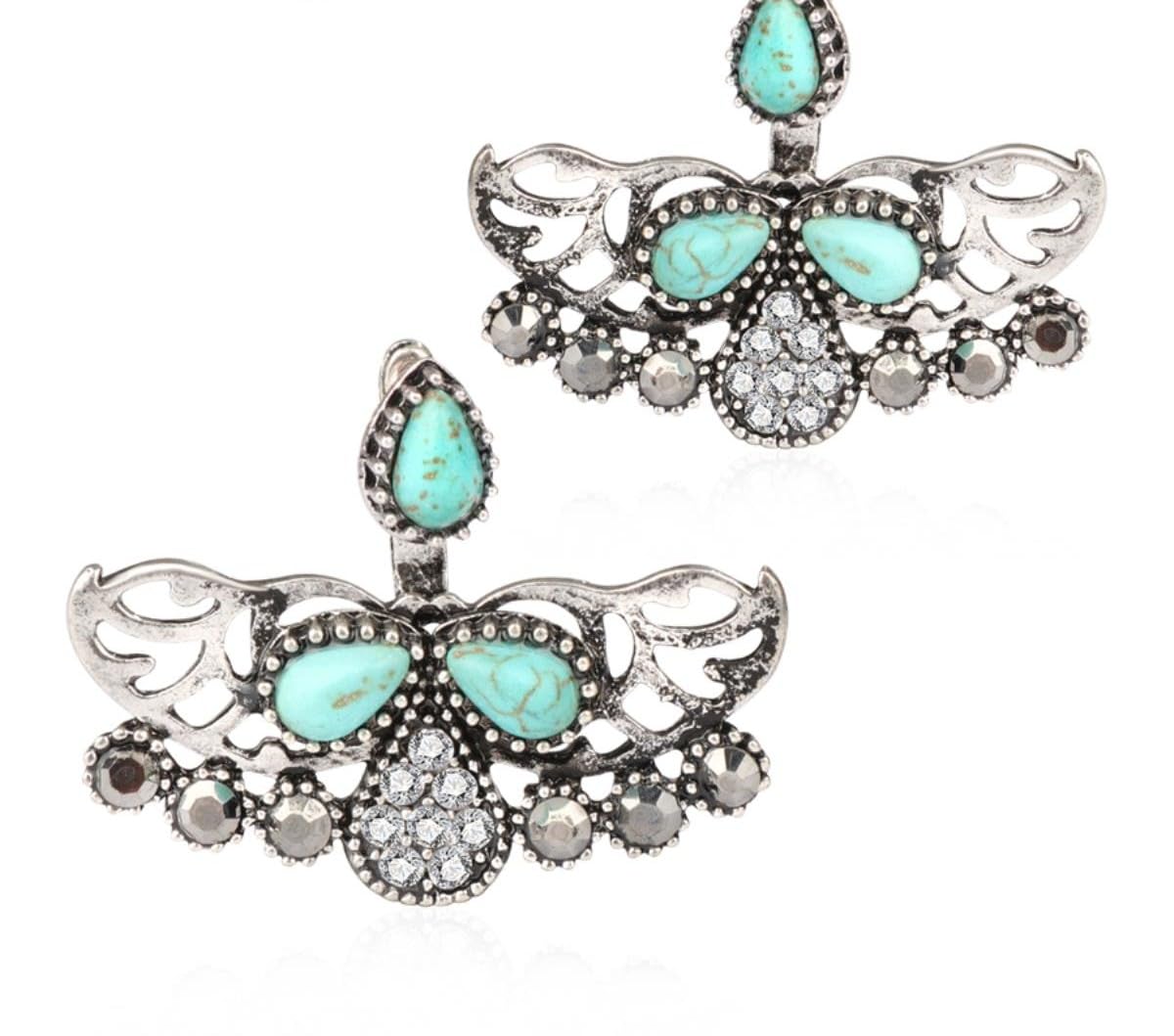 YAHOYAYAHOYA Turkish Stud Earrings For Women Blue Resin Double Sided Crystal Earring Vintage Party Female Brinco Bridal Women Bijoux