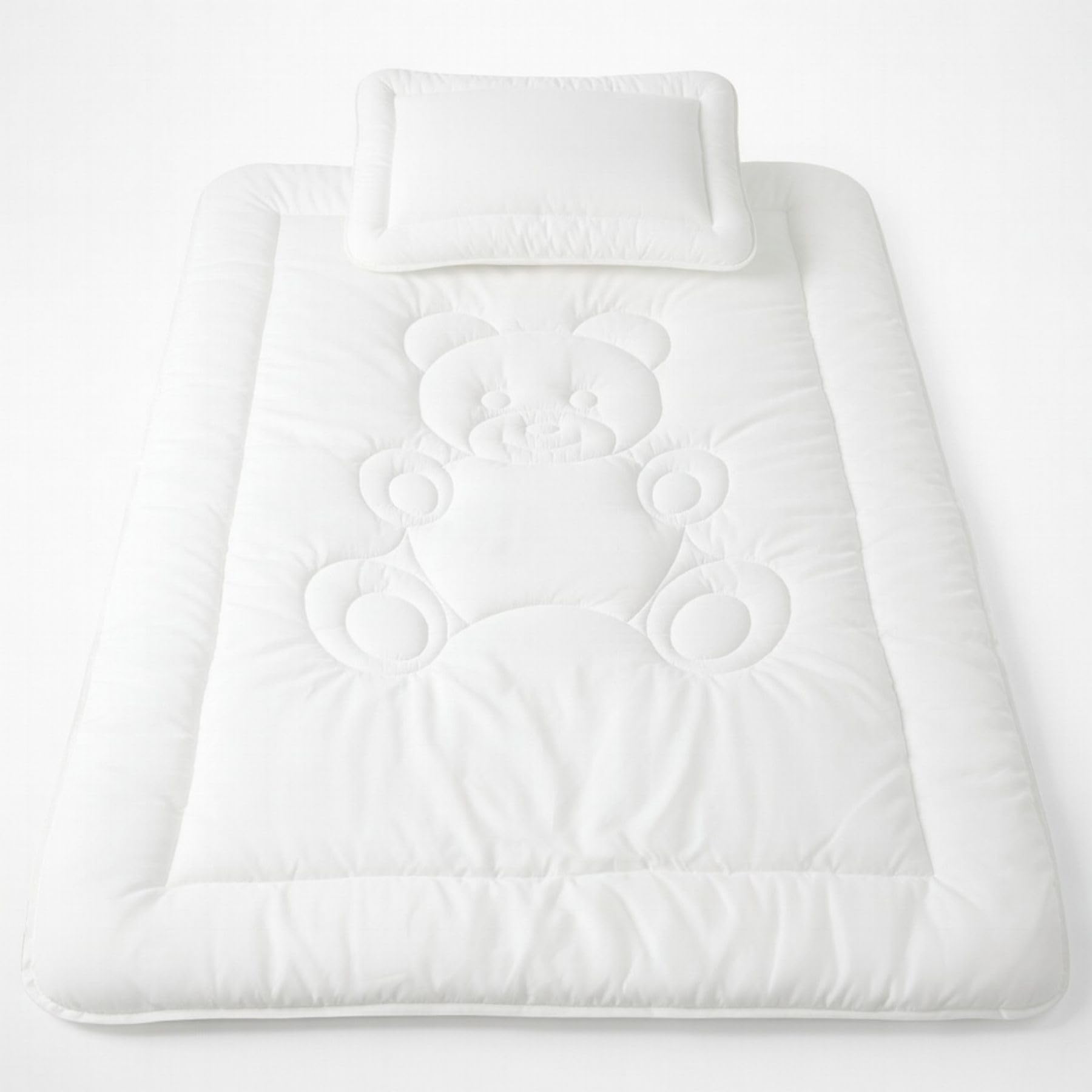 Julido Kinder Bettset Gesteppte Bettdecke 100x135 cm & Kissen 40x60 cm, 2-teilig, weicher Mikrofaserbezug, atmungsaktiv, Teddy-Steppung, Öko-Tex Zertifiziert, weiß