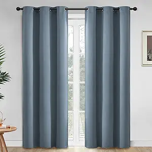 Yakamok Blackout Curtains Room Darkening Thermal Insulated Window Panels,Solid Grommet Top Drapes for Bedroom/Living Room(42x84 Inch, Stone Blue, 2 Panels)