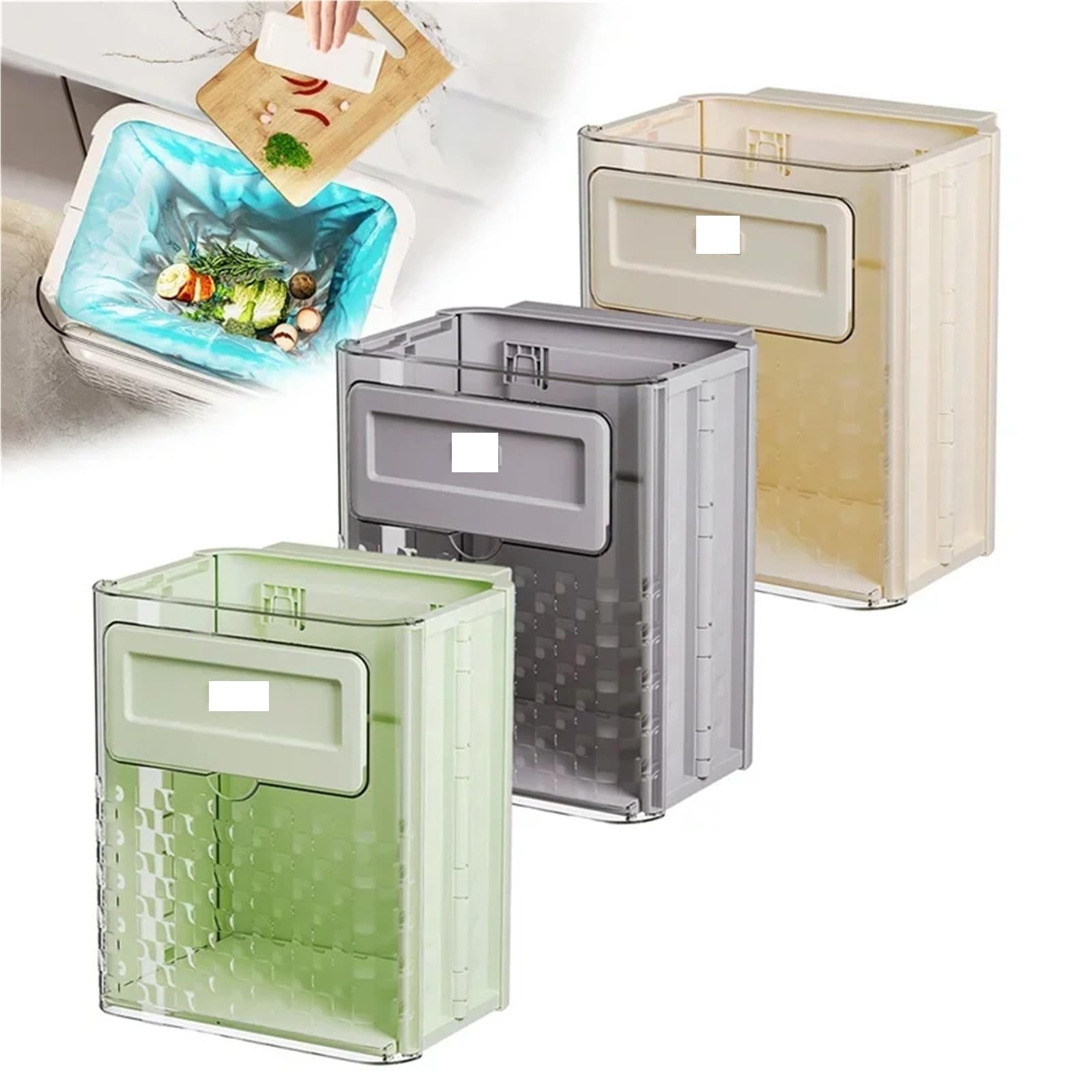 Pattumiera da cucina Bidone della spazzatura sospeso a parete con coperchio for armadio sotto il lavandino rifiuti 10L(Green)