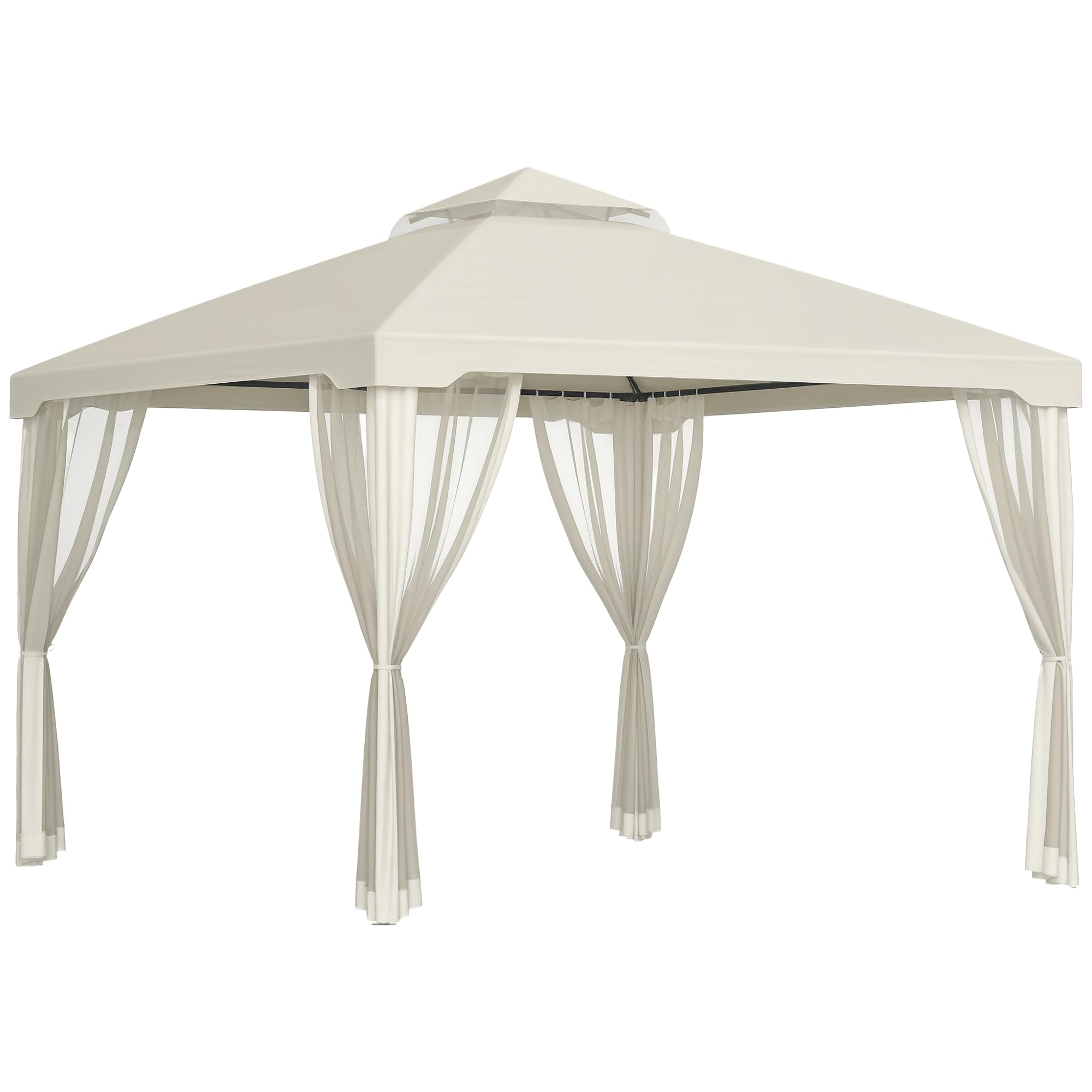 Outsunny Tenda Gazebo da Giardino 3x3m con Zanzariera, Struttura in Metallo e Copertura in Poliestere, Beige