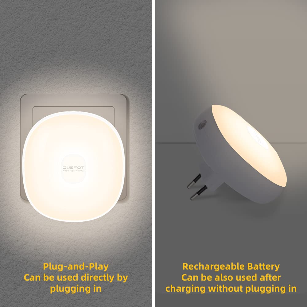 OUSFOT Luce Notturna LED 63 LED Con Sensore Di Movimento E Faccine - Ricaricabile USB-C, Magnetica, Per Camera Bambini, Scale, Cucina (2 Pezzi) - 3