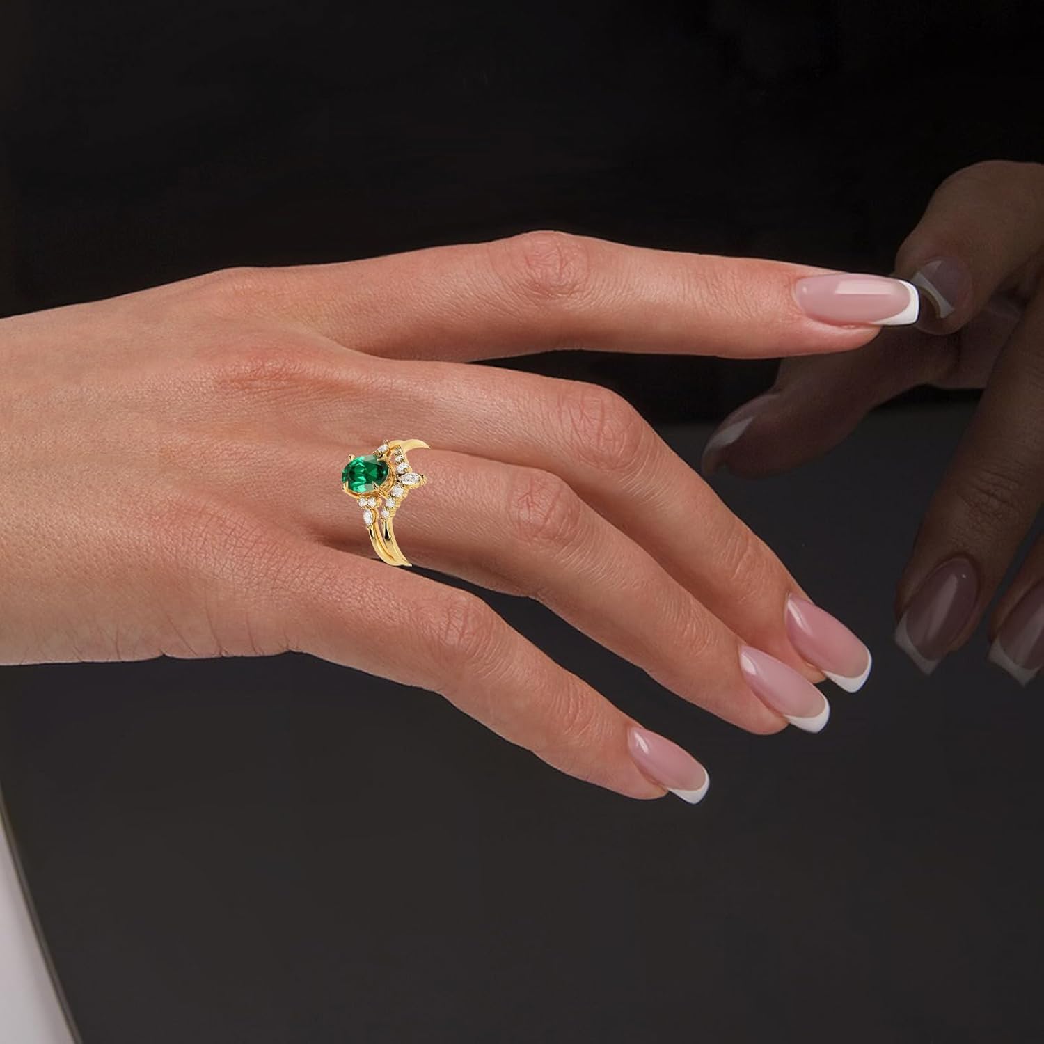 10K 14K 18K Gold Oval Cut Gemstone Engagement Ring Set for Women 6×8 MM Gemstone Ring Set Unique Briald Wedding Ring Set Size 3.5-14