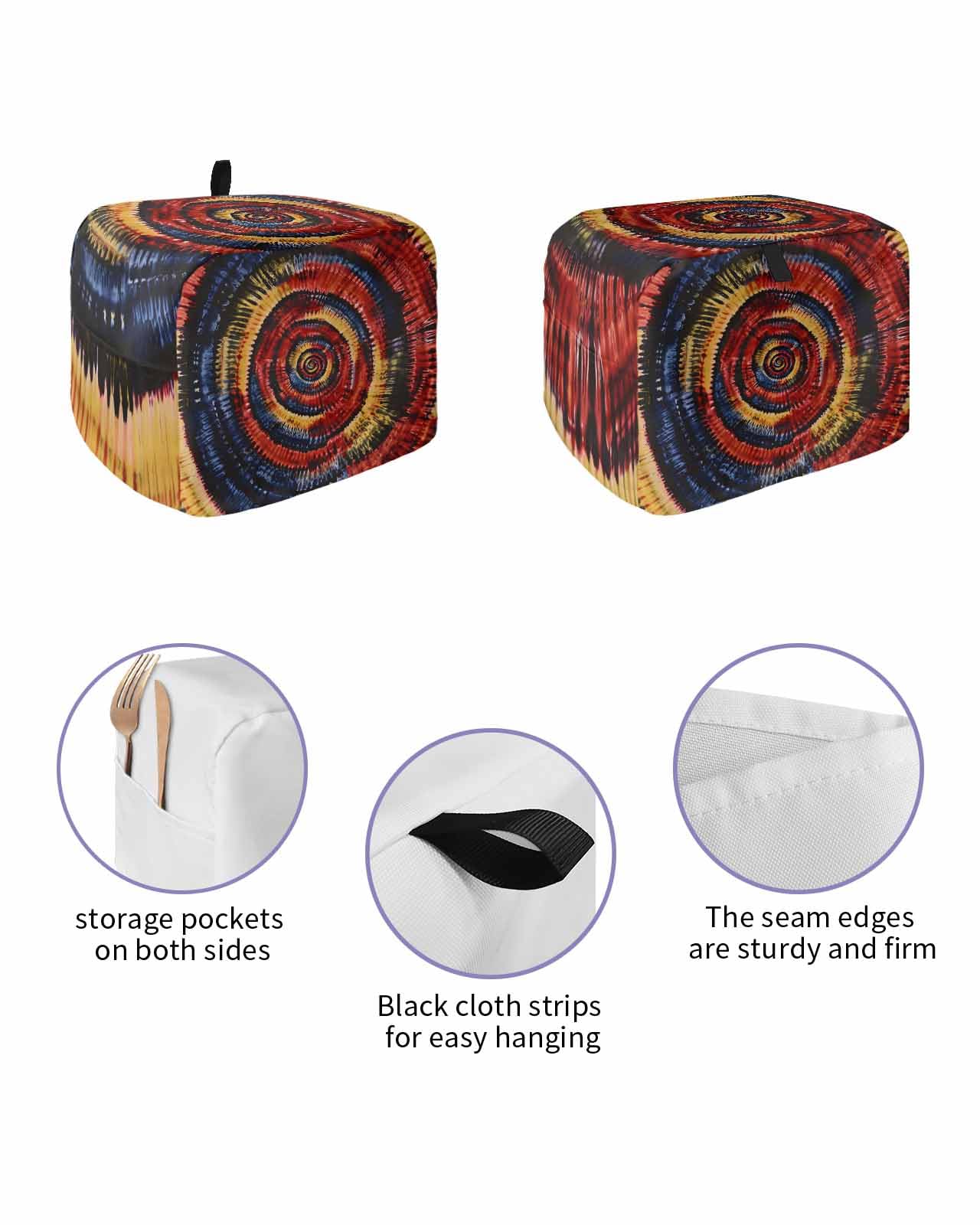 Red Yellow Blue Toaster Cover 4 Slice, Ethnic Geometric Art Modern Abstract Dustproof Bread Machine Oven Cover with Storage Pockets, Fits Most Kitchen Toasters Protector