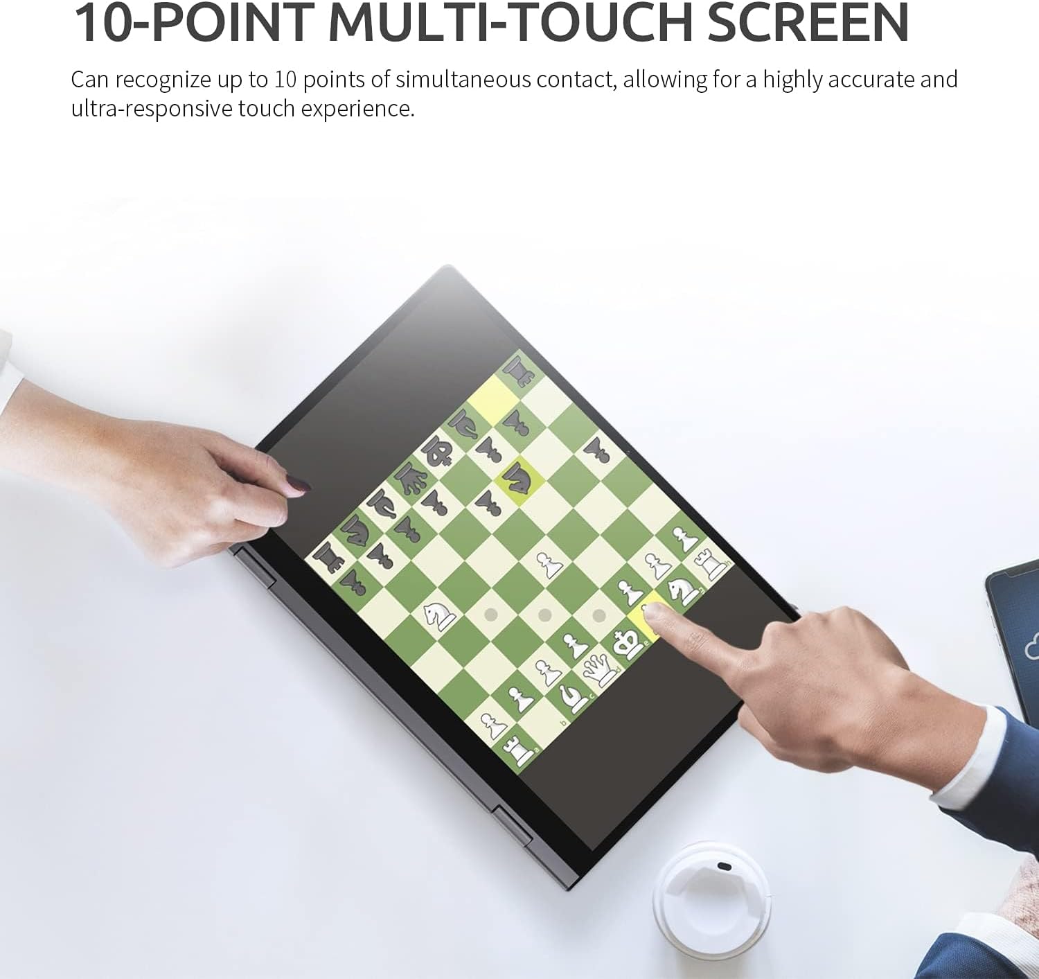 User interacting with Bmax Y13 10-point multi-touch screen