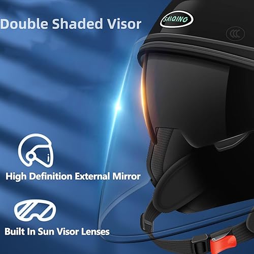 Miniatura 2 de Casco de motocicleta de cara abierta, casco 34 con doble visera solar, casco de moto para hombres y mujeres adultos para Scotter Chopper,