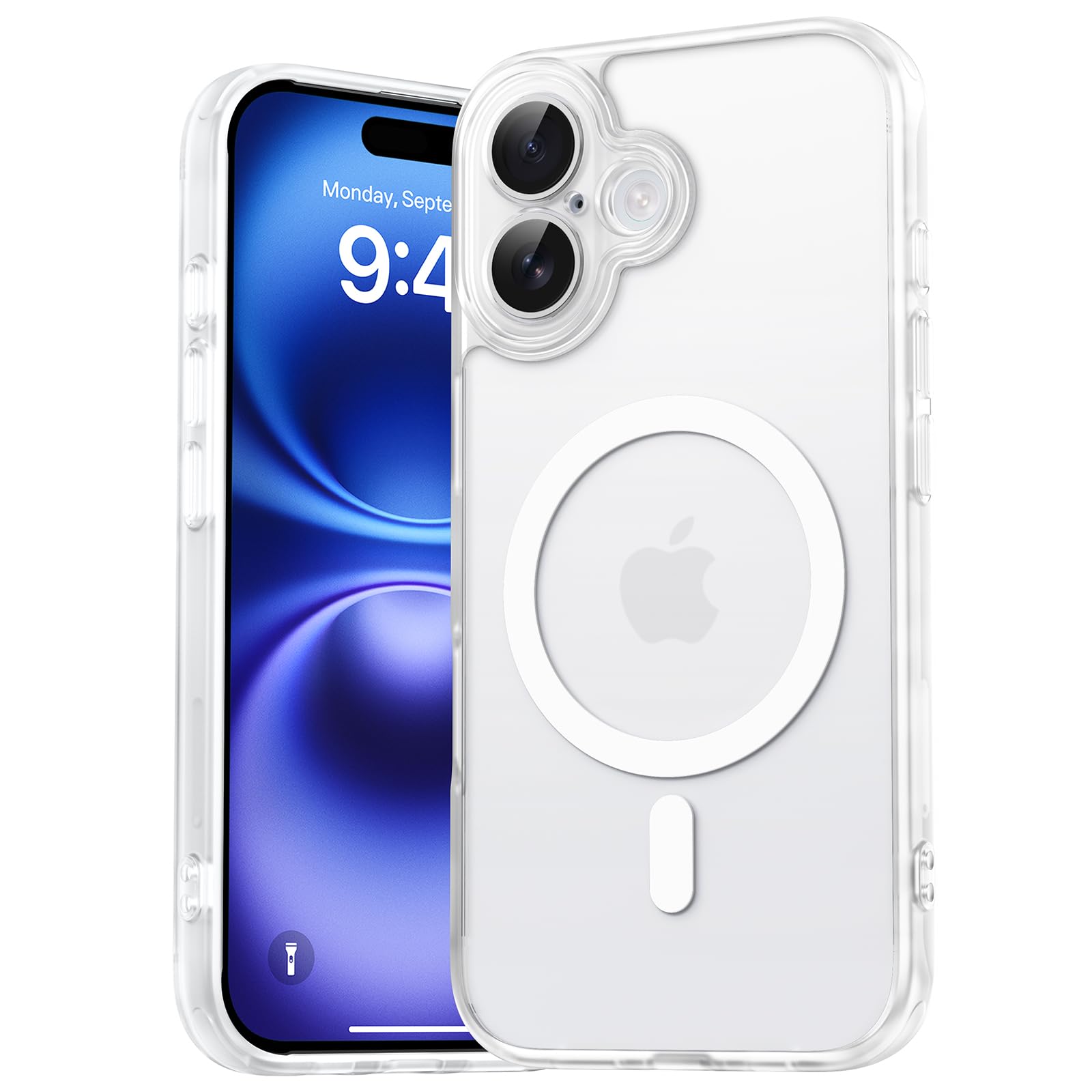 EASDNB für iPhone 16 Hülle für Magsafe mit Kameraschutz, Magnetisch Handyhülle für iPhone 16 Stoßfeste Kratzfeste Durchscheinende Matt Rückseite Schutzhülle für iPhone 16 Case, Transparent Weiße
