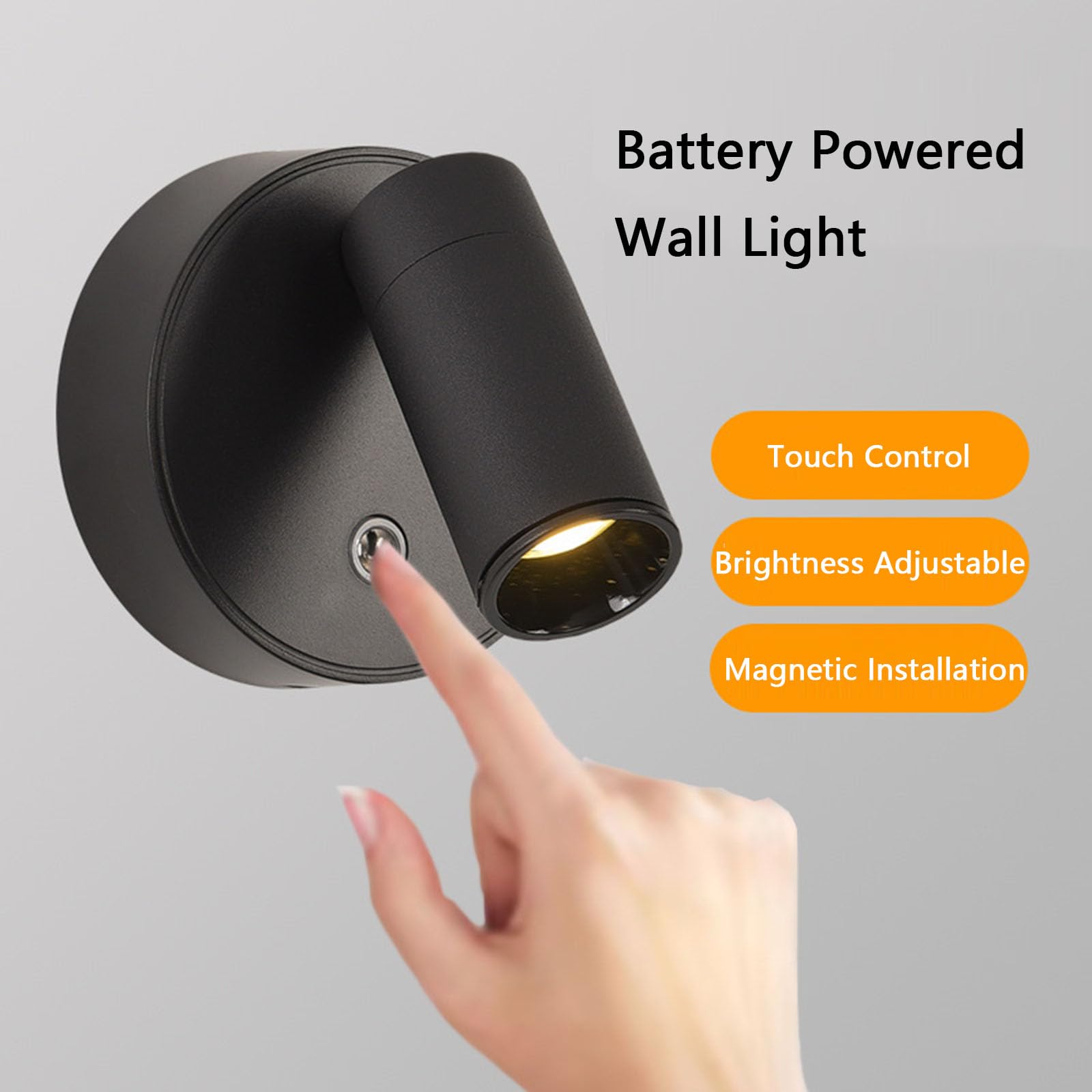 Lampada da Parete LED Senza Fili, Lampada da Lettura a Parete con Controllo Touch, Luce a Batteria, nessun Cablaggio richiesto, Illuminazione a Parete per Camera da Letto, Hotel, b