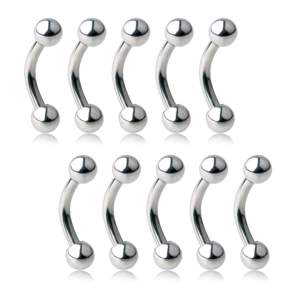 Ruifan 10-24PCS Eyebrow Piercing Jewelry Curved Barbell Kit Eyebrow Tragus Lip Ring 16g 6mm 8mm 10mm 12mm