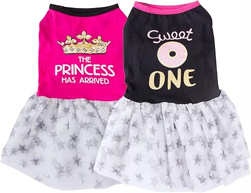 JUOMIIEL Vestido de 2 piezas para perro, camisa y vestido de princesa para perro con volantes, vestido de Chihuahua, ropa para mascotas con tul XS