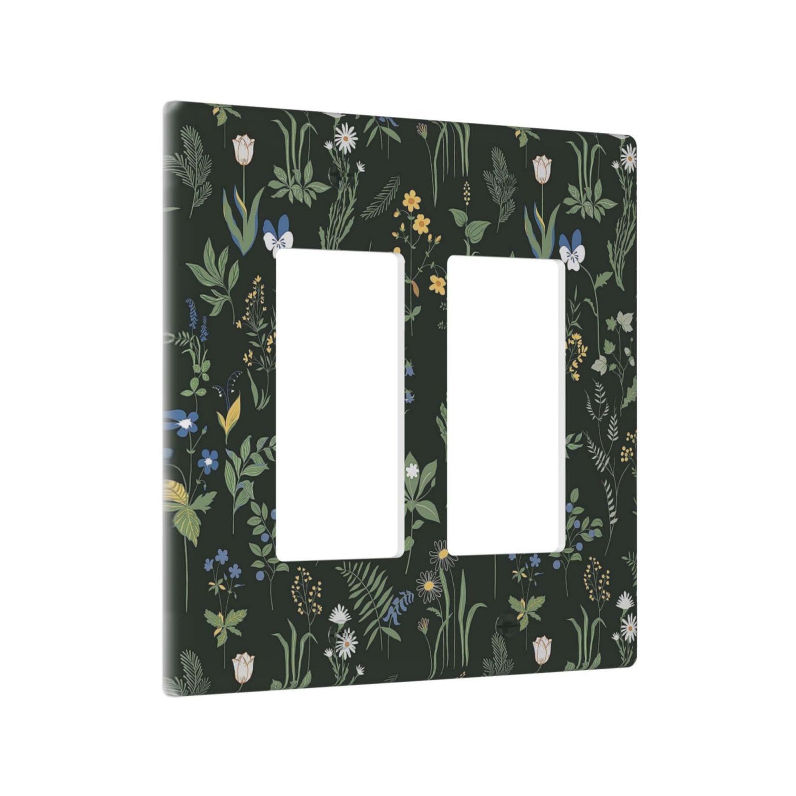 Plaque interrupteur double bascule vert foncé motif floral