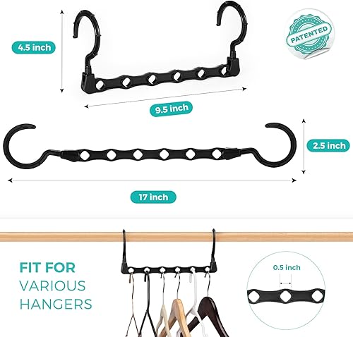 Miniatura 8 de HOUSE DAY Perchas de ahorro de espacio para ropa, paquete de 10 perchas mágicas negras, organizadores de armario y sistema de almacenamiento,