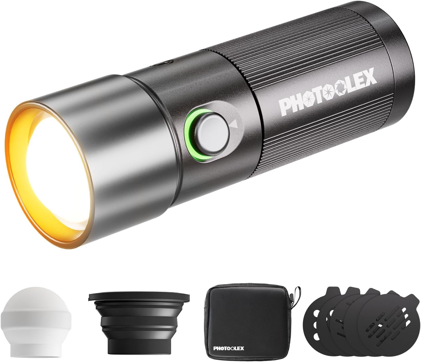 PHOTOOLEX Lampe Torche LED Portable 4 Couleurs pour Photographie, 8400mAh Lumière Ambiante à Motifs en Alliage d'Aluminium, Torche-Photo-Lampe Lumière-Photographe avec 20 GOBO Filtres