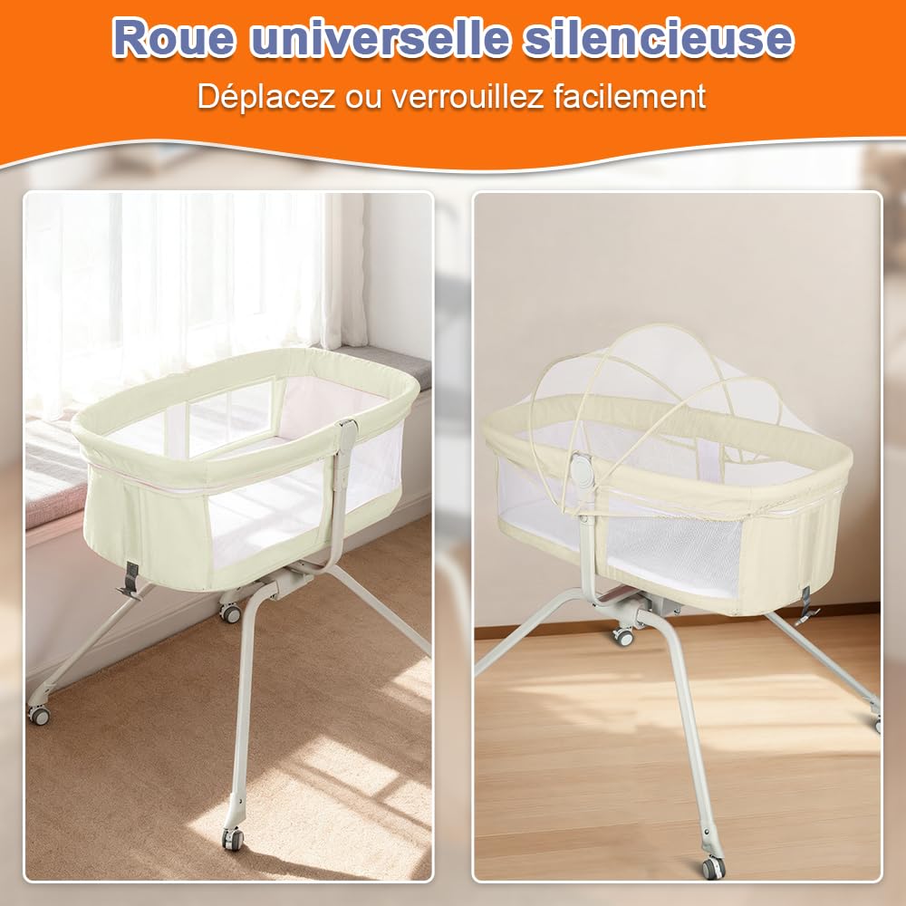 homewell Lit Bébé 3 en 1 avec 4 roulettes & Moustiquaire, Réglage de l’Inclinaison, Berceau, Lit Parapluie Bebe, lit bébé Pliant léger, de 0 à 10kg
