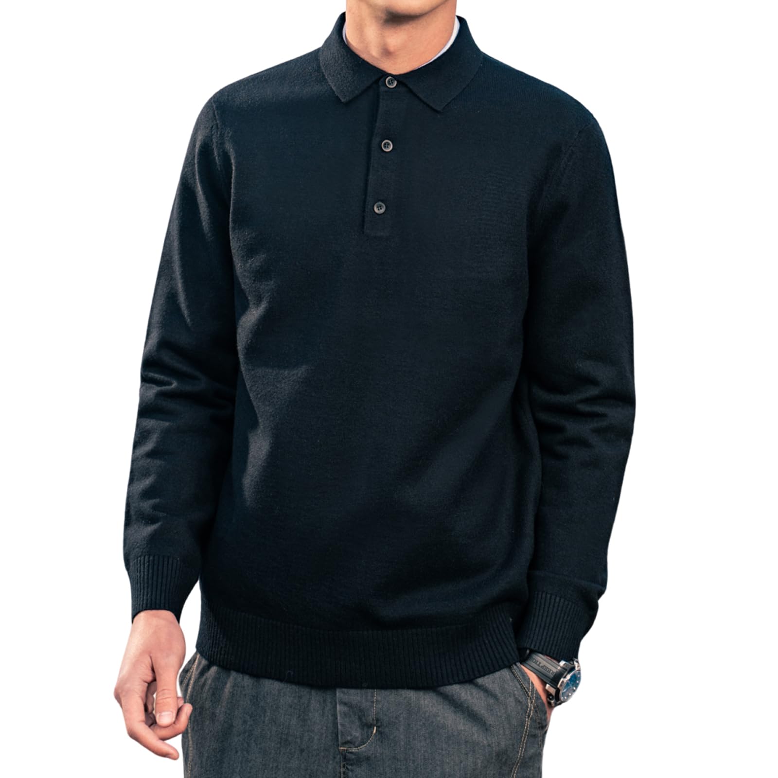 ZVX Men's Polo Sweater Trend Cool Sweater Men's Coat Spring and Autumn Knitted Sweater