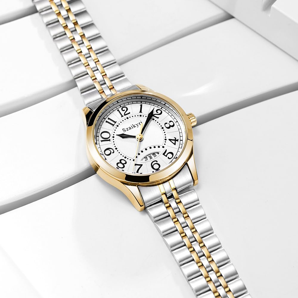 Montre Classique pour Femmes avec Chiffres Arabes Calendrier Résistant à l'Eau