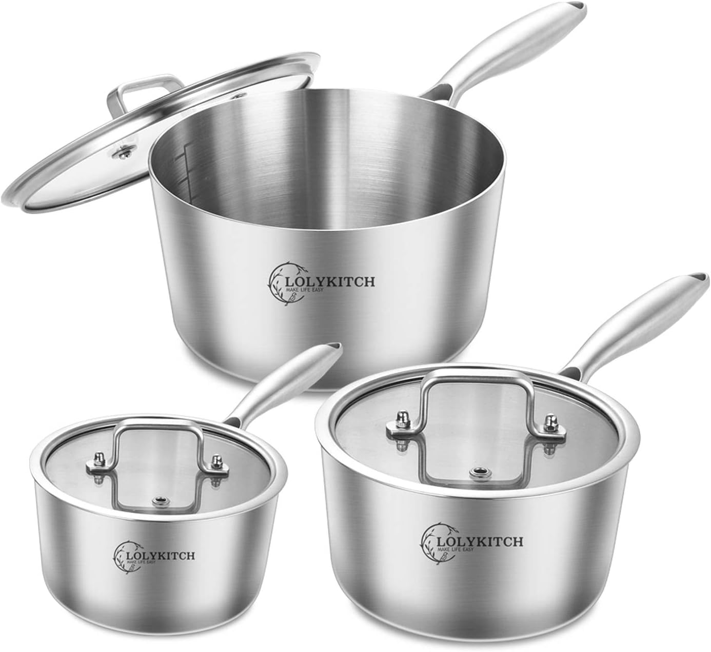 LOLYKITCH Whole Body TriPly Stainless Steel 1.5QT&2.5QT&3