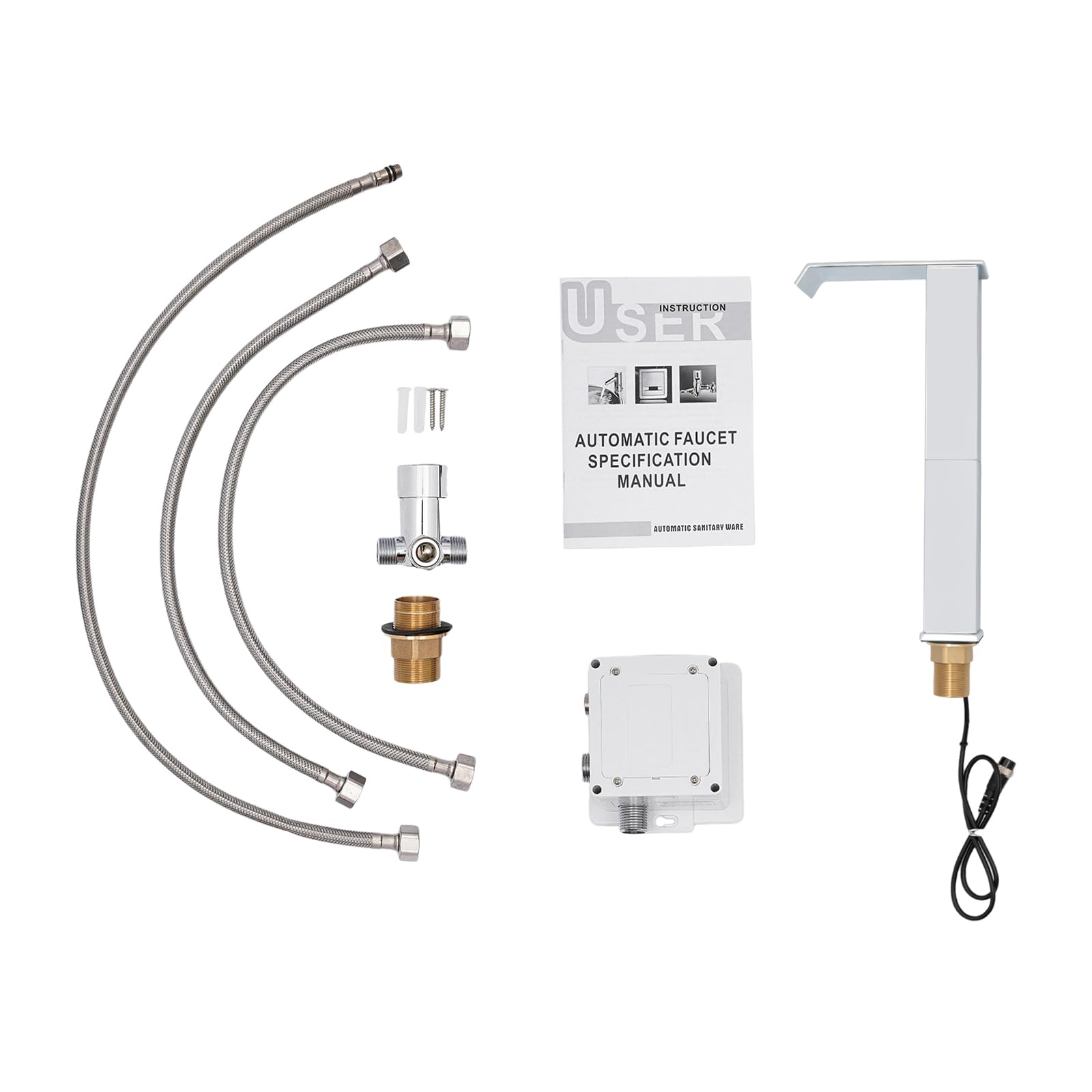 Hoch Infrarot Sensor Wasserfall Wasserhahn Armatur aus Messing, Automatische Waschbeckenarmatur mit Einstellbares Temperaturventil, Berührungslose Mischbatterie Waschtischarmatur (Silber)