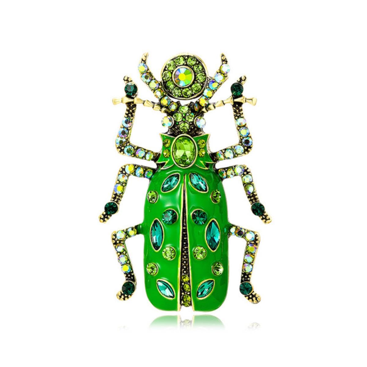 Yahoya Women's Green Big Rhinestone Beetle Brooches For Fashion Vintage Enamel Insect Brooch Pin Corsage Lady Party Office Jewelry Accessories
