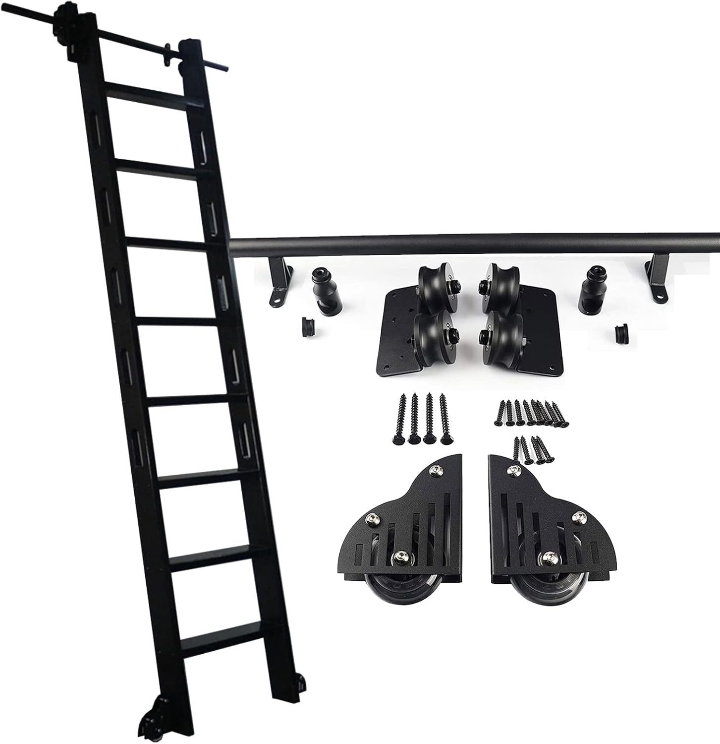Rolling Library Ladder Hardware Black Sliding Rail Kit (No Ladder),3.3ft-20ft Round Mobile Ladder Rail with Floor Roller Wheels，for Bookshelf Home Office (Size : 16ft/500cm Track kit)