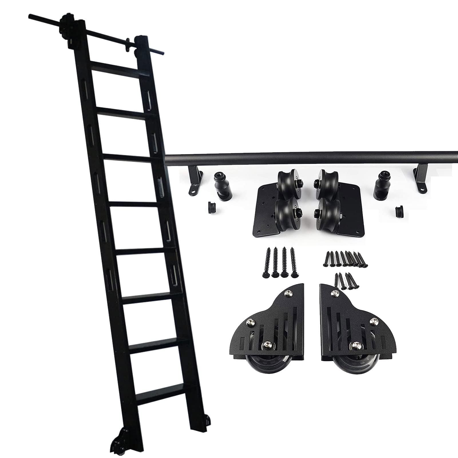 Rolling Library Ladder Hardware Black Sliding Rail Kit (Pas d'échelle), 3,3 Pieds à 20 Pieds Round Mobile Ladder Rail avec Roues à Rouleaux de Sol, pour la bibliothèque Home Office