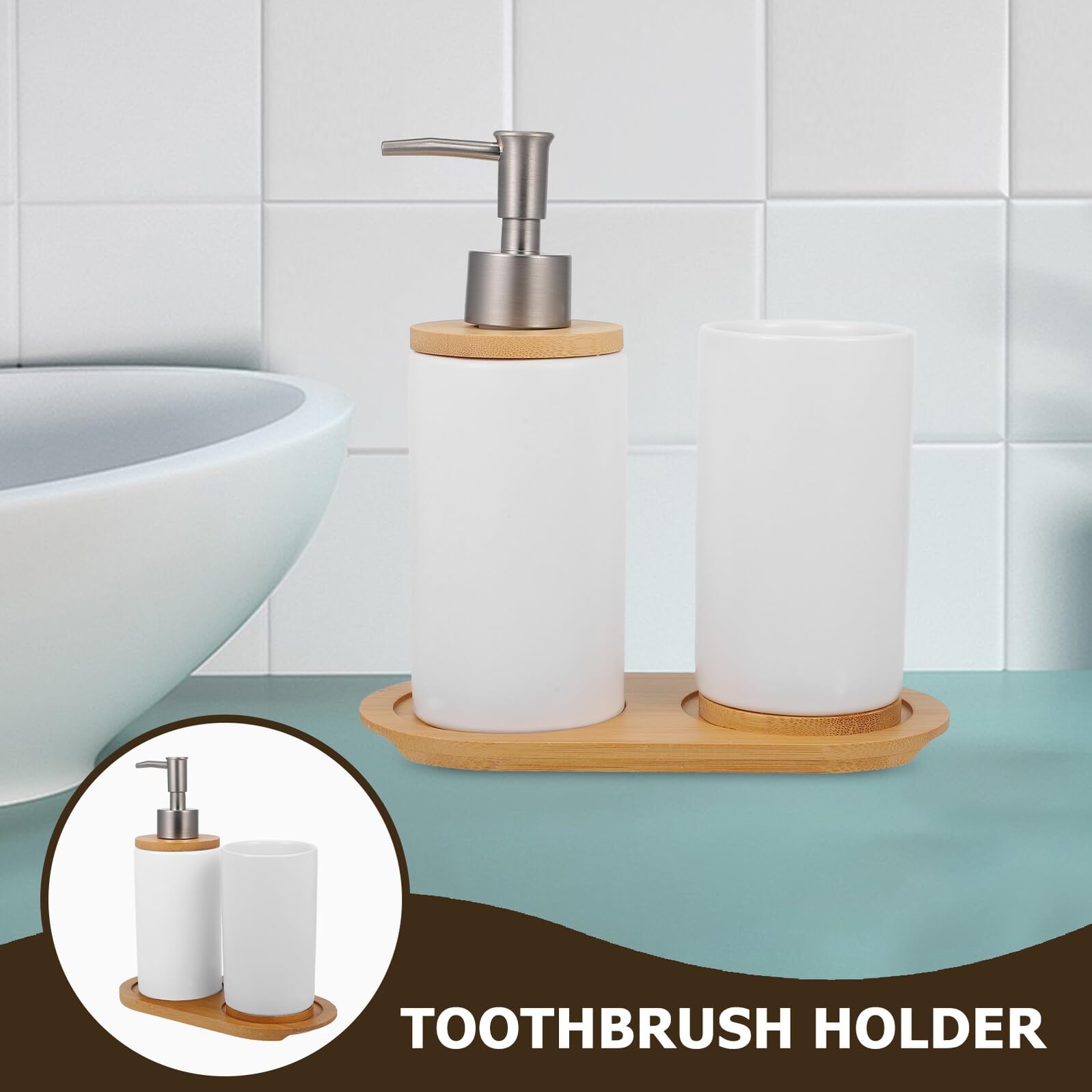 BESPORTBLE Juego de Accesorios de Baño de Cerámica Incluye Vaso para Cepillos de Dientes 350Ml Dispensador de Loción 430Ml y Base Adecuado para Baño y Uso Doméstico