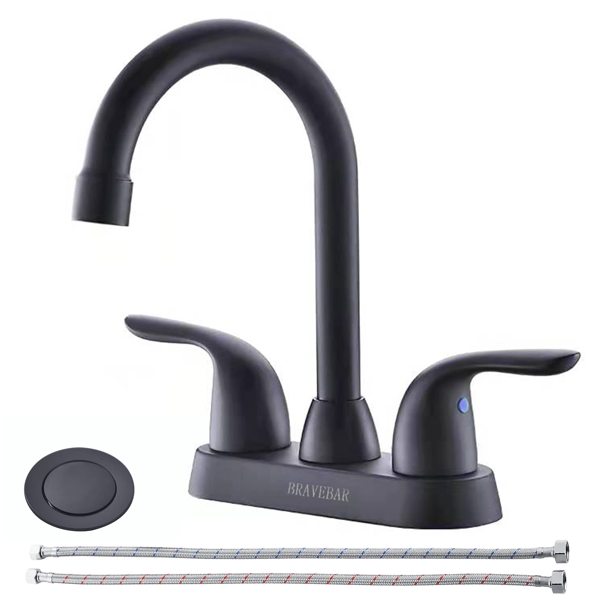Two Handle Matte Black Bathroom Faucet Swivel 