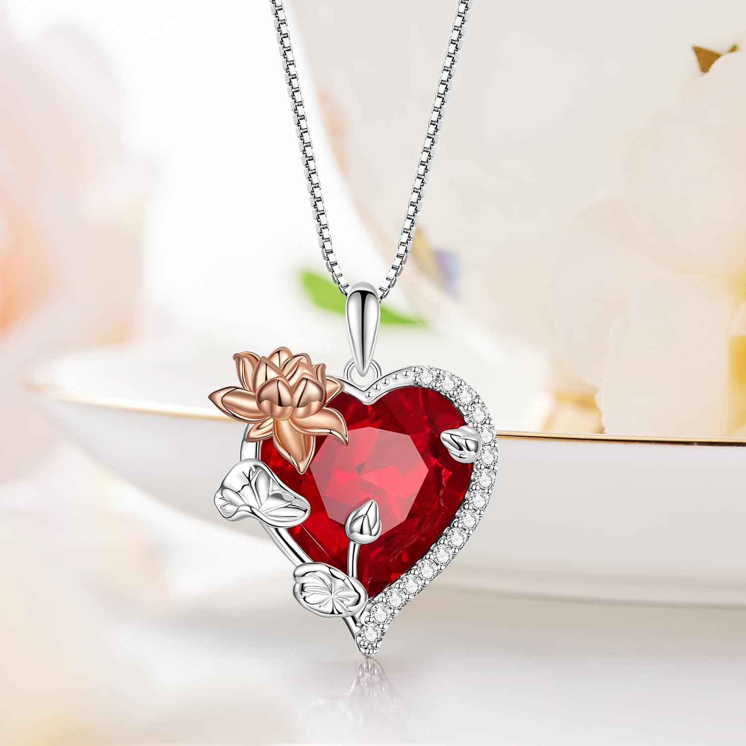 Birthstone Necklace for Women, 925 Sterling Silver Mother Necklaces with Infinity Love Heart Crystal Pendant, Anniversary Birthday Christmas Jewelry Gifts for Mom from Daughter - Image 3