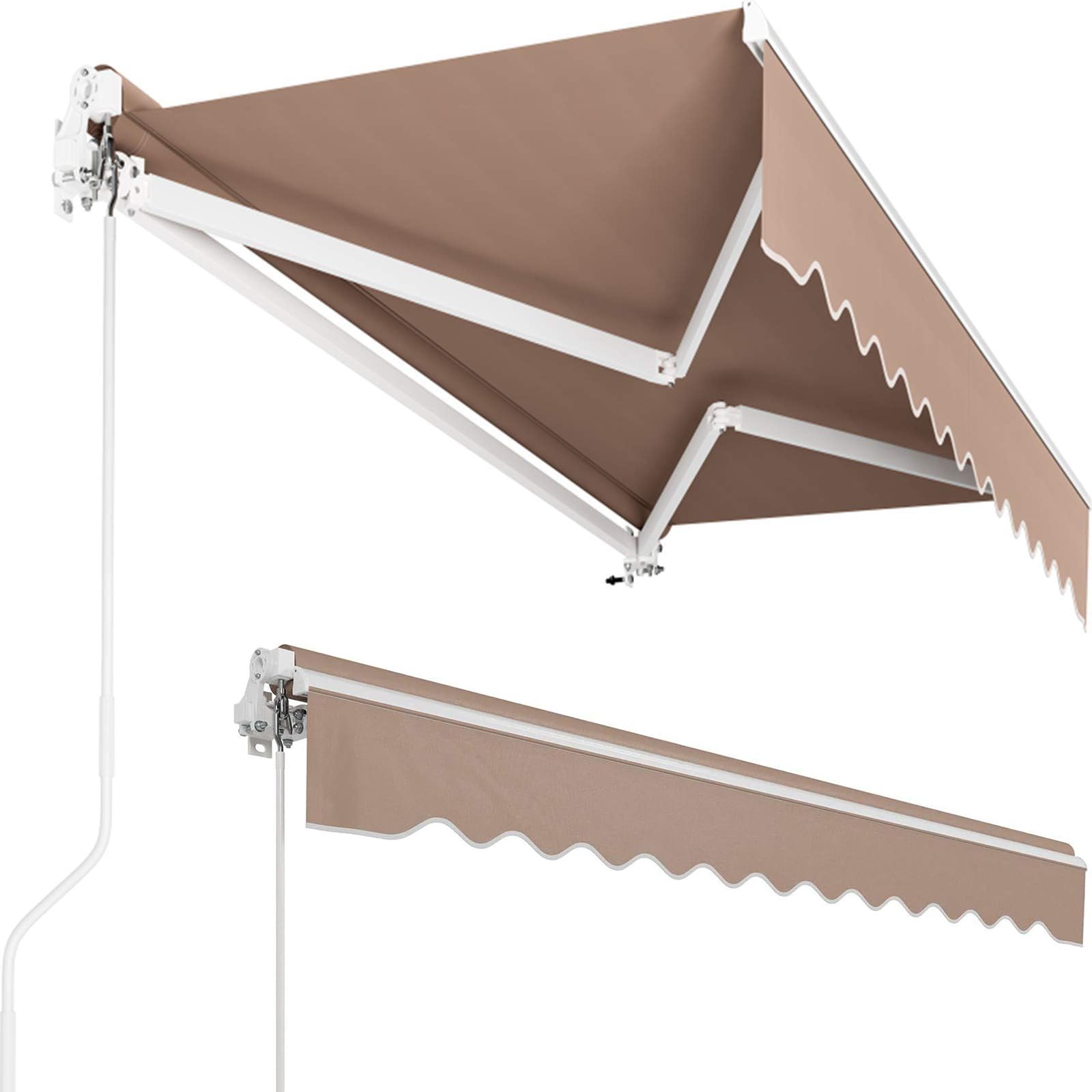 LIFERUN Toldo Manual con Brazo Articulado 250 x 200 cm Toldo Solar Impermeable Soporte de Pared Manivela Ajustable Aluminio/poliéster Toldo para Terrazas Exteriores Balcones Beige