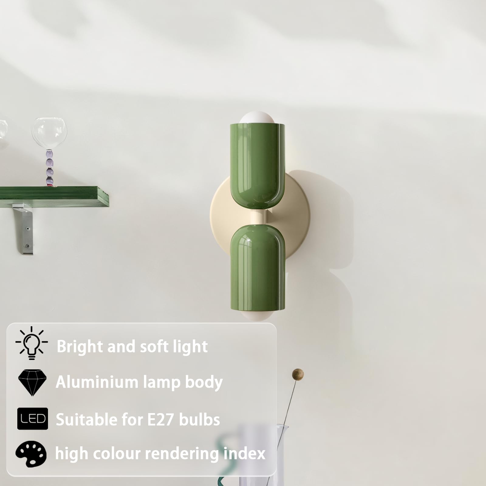 Lampada da parete per interni, a 2 luci, per interni, per camera da letto, corridoio, balcone, scale, cameretta dei bambini, ufficio