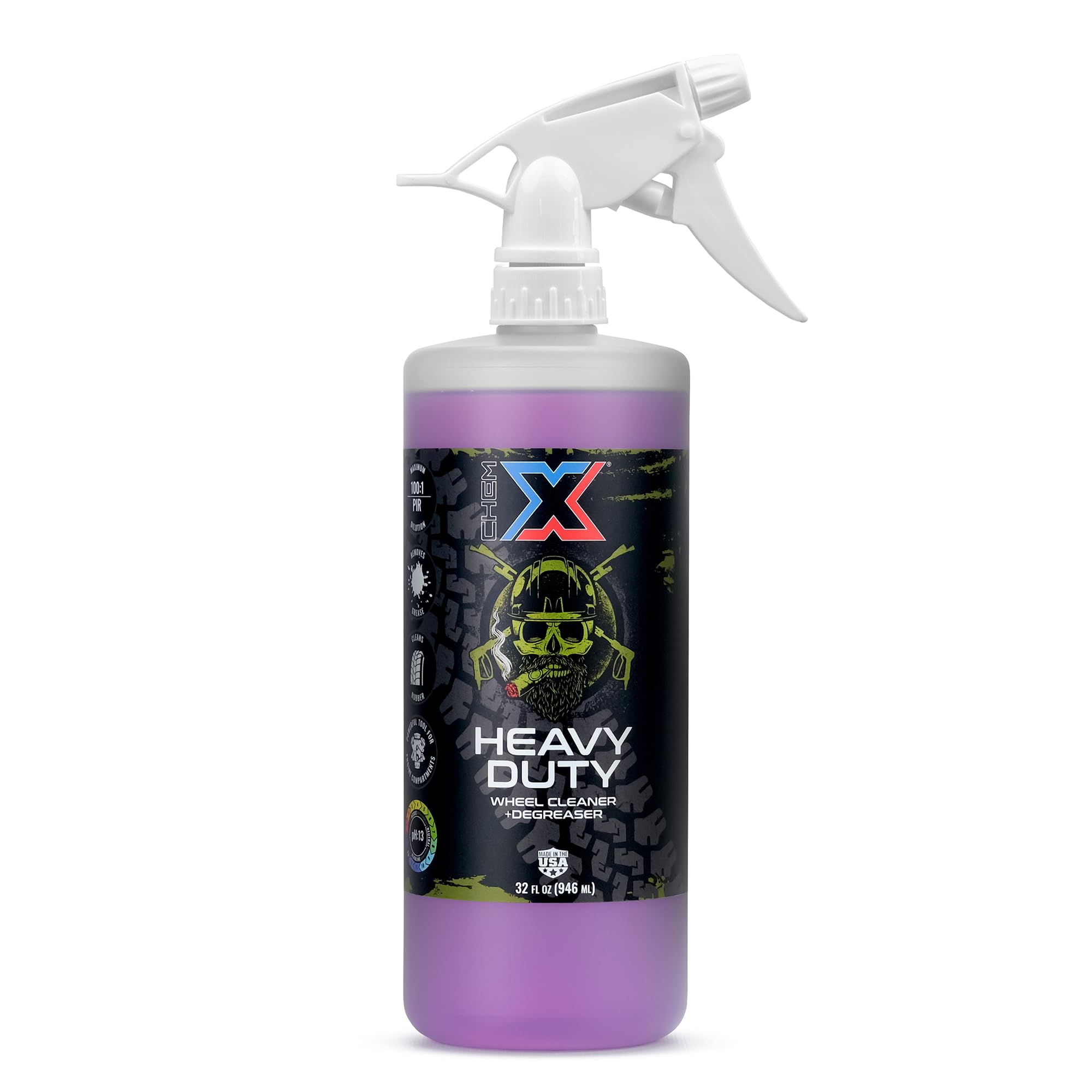 Heavy Duty: Wheel Cleaner + Degreaser, Cleans Wheels, Tires, Engines, Frames and Equipment, Removes Brake Dust, Grease, Oil and Diesel Soot, For Detailers, Fleets, Trucks, Trailers - 32 oz