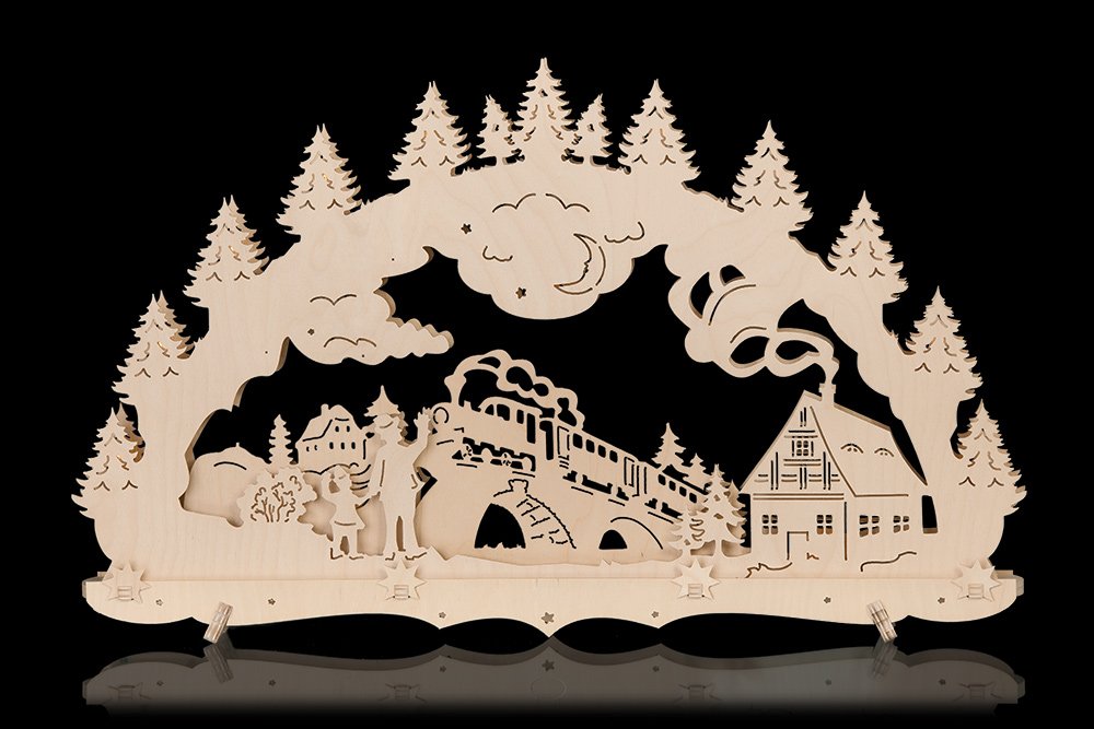 Schwibbogen Gross innenbeleuchtet Eisenbahn Erzgebirge Weihnachten Dekoration