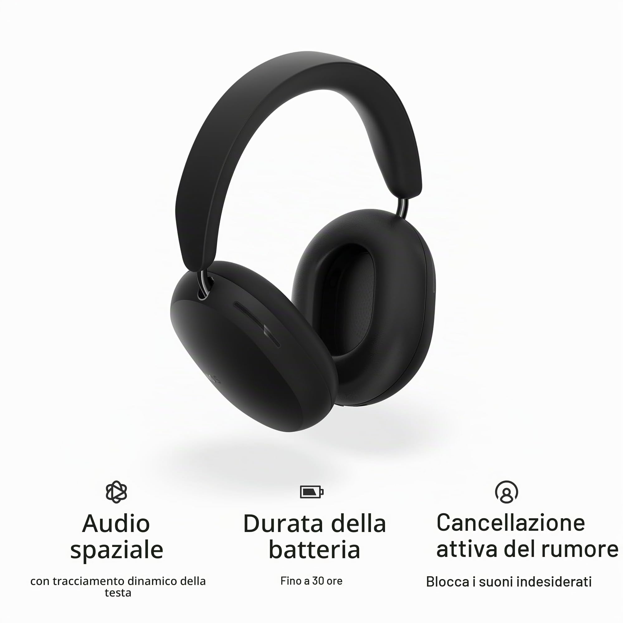 Sonos Ace - Cuffie Bluetooth Wireless con cancellazione attiva del rumore - Batteria con un’autonomia fino a 30 ore - Audio spaziale con rilevamento dinamico della posizione della testa - Nero