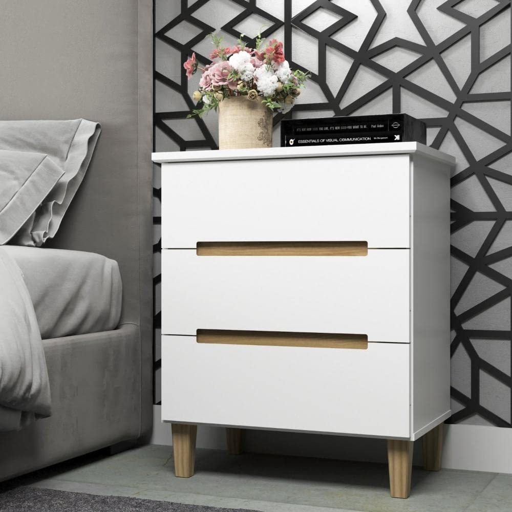 Mesa Cabeceira 3 Gavetas Logan Mambel Branco/olmo | Amazon.com.br