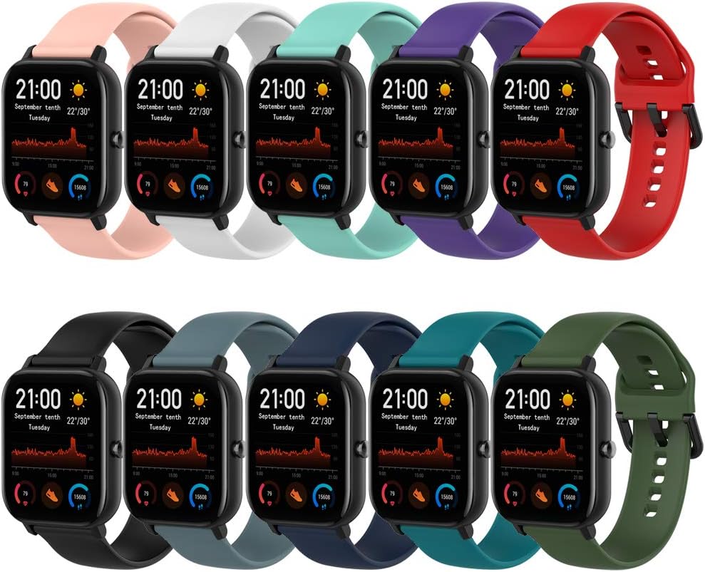 QGHXO Band Replacement for Amazfit GTS 4/4 Mini/3/2/2e/ GTR Mini/GTR 42mm/Active, Soft Silicone Band Replacement for Amazfit Bip 3/3 Pro/U Pro/S lite/Lite/S/U - Image 2
