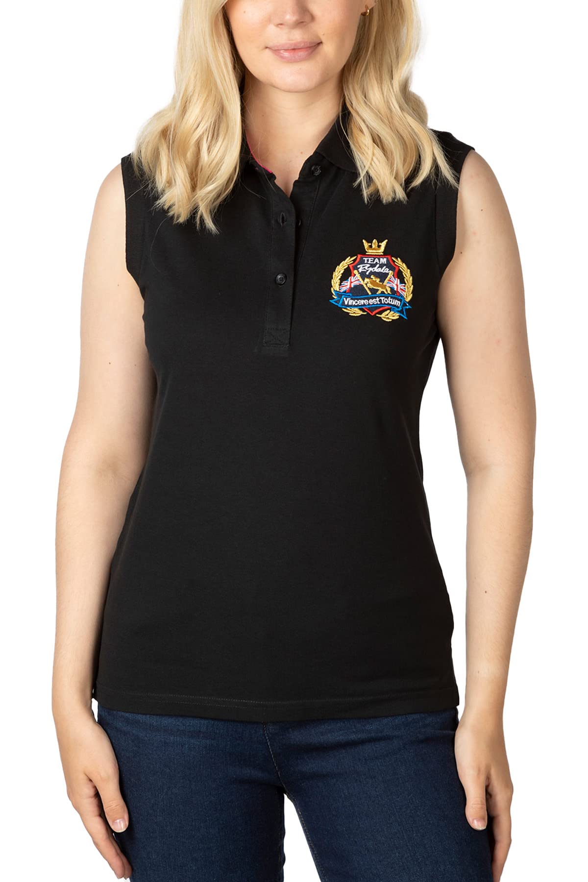 Rydale Ladies Sleeveless Polo Shirt Women’s Polo Vest Top 100% Cotton Embroidered T-Shirt (Black, 16)