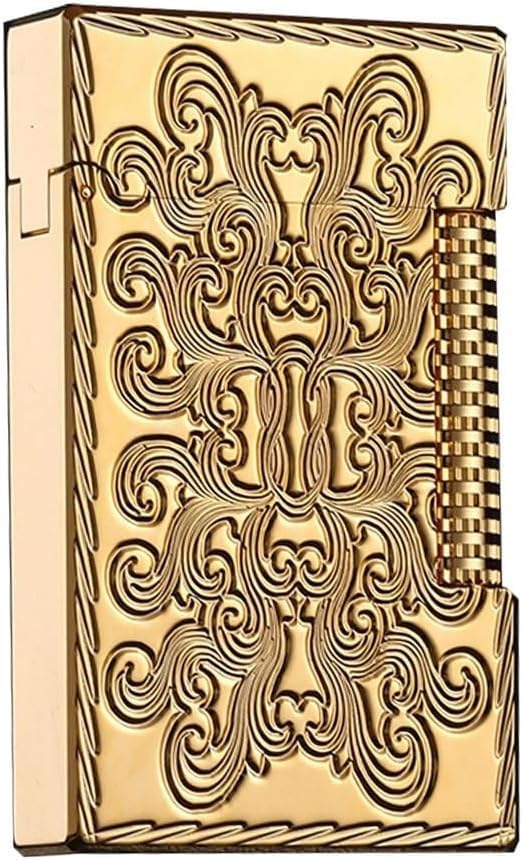 Brass Butane Lighter Ding Sound When Opening The Cover Pure Hand-carved Retro Lighter Side-slide Ignition Lighter Adjustable Flame