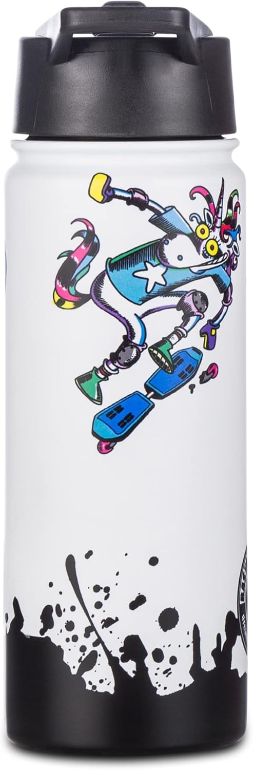 SEVEN Bastardi Dintro Water Bottle – Multicolour – 500 ml Thermal Stainless Steel Water Bottle Inside Outside – Temperature Maintenance up to 24 Hours – School, Leisure, White