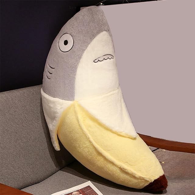 Somerway 17.72in Shark Banana Plush Toys Cute Shark Stuffed Animals for Girls, Banana Shark Plushies Soft Throw Pillows for Couch Decor, Funny Yellow