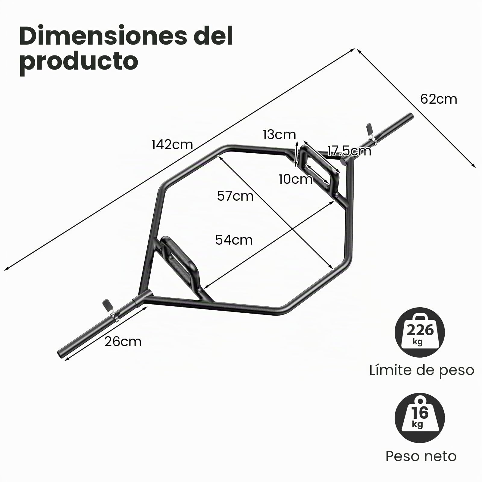 KOMFOTTEU Trap Bar, Barra de Pesas con Mango Plegable, Barra Hexagonal de Acero con Cierre de Muelle, Barra de Trampa de hasta 226 kg para Sentadillas, Peso Muerto, 142 cm