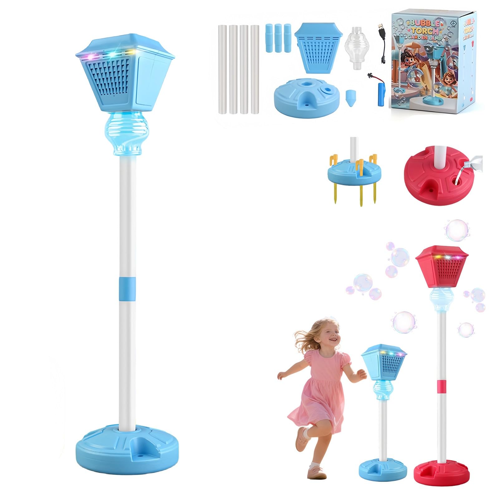 2026 Seifenblasen Ständer, Bubble Maker Ständer mit Licht und Musik, Seifenblasenmaschine Kinder für Eltern-Kind-Aktivitäten, Gartenpartys, Höhenverstellbar(Blau)