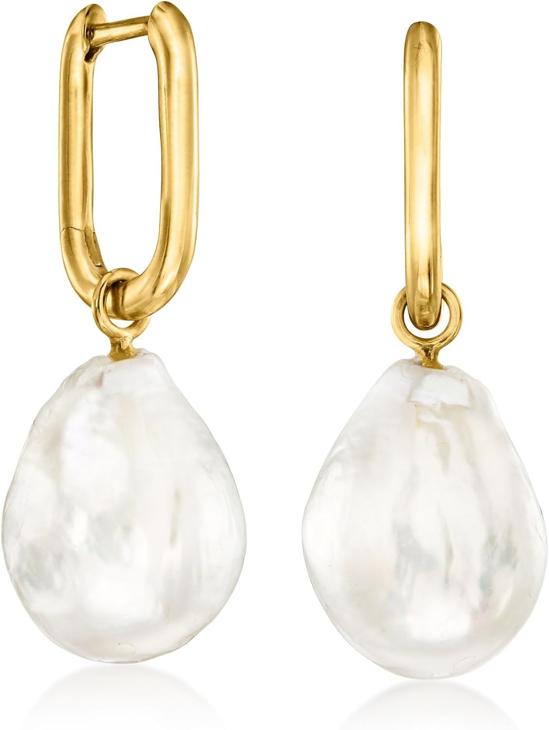 Ross-Simons 18kt Gold Over Sterling Hoop Earrings With Removable 10-13mm Cultured Baroque Pearl Drops