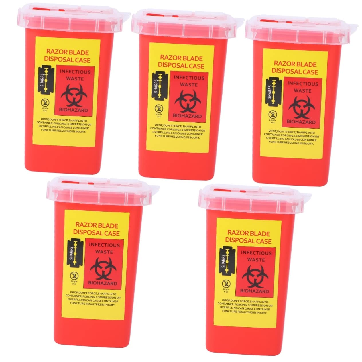LALAFINA 5piezas Caja De Almacenamiento Para Desechar Cuchillas De Afeitar Contenedor De Plástico Para Reciclaje Barberías y Salones Diseño Seguro Tapa Resistente y Ligera Roja