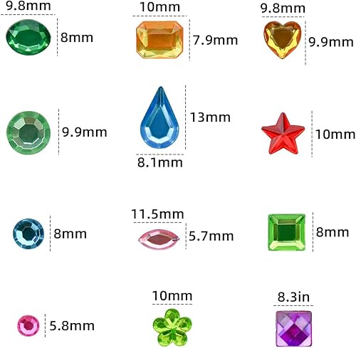 Miniatura 6 de Paquete de 1200 diamantes de imitación acrílicos con parte trasera plana, joyas para manualidades, piedras preciosas piratas, joyas del tesoro,